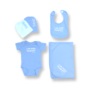 BabySi Sky Blue Onesie, Hat, Blanket, and Bib